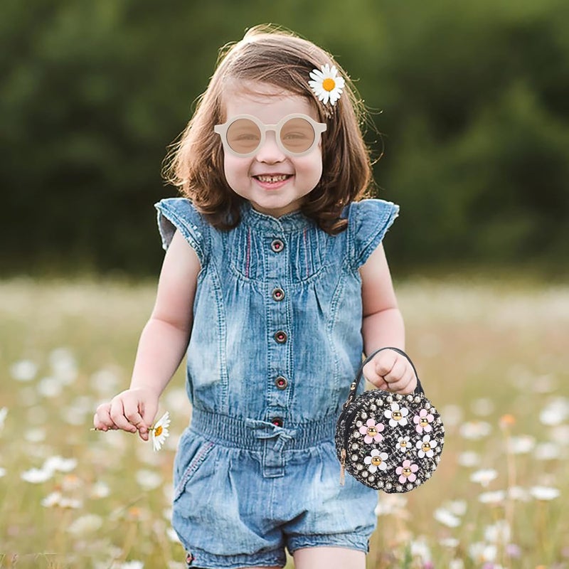 LABJULY Kids Purse for Girls Age 1-14, Flower Purse for Kids, Black Toddler Wallet with Round Glasses, Cute Girls Handbag, Toddler Crossbody Bag Gift for Christmas - Image 3